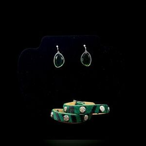 Rustic Cuff Calfskin Double Wrap Bracelet with earrings set